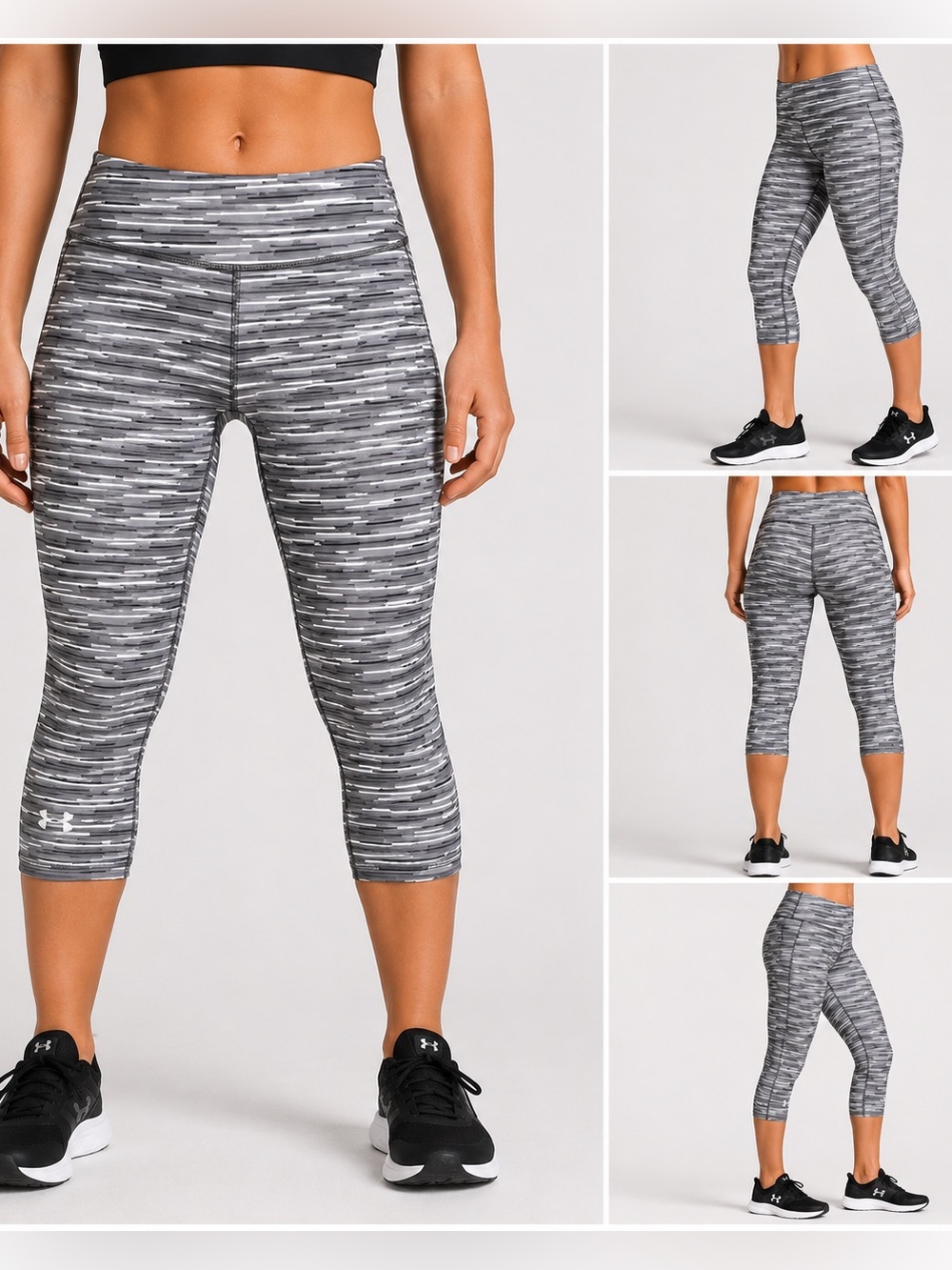 Under Armour HeatGear Compression Leggings Womens Small Gray Glitch Print